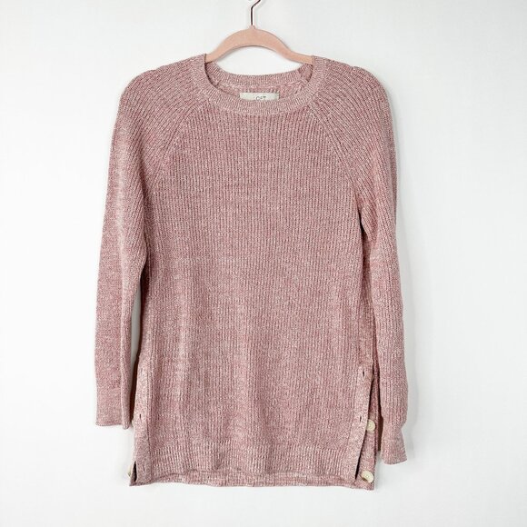 2/$30 LOFT Ribbed Tunic Sweater Adjustable Slit Pink Medium #A0626 TRB3 - Picture 3 of 7